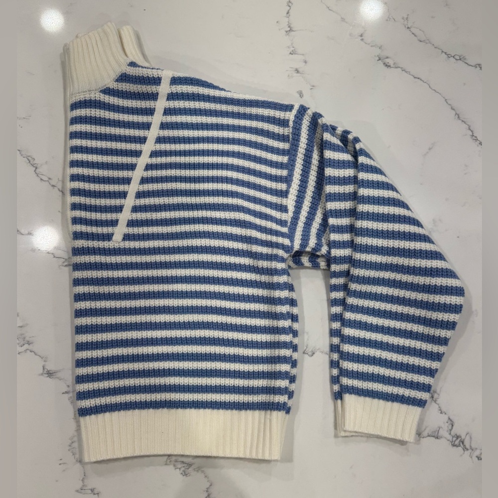 Creamon Blue and White Striped Quarter Zip - Size M